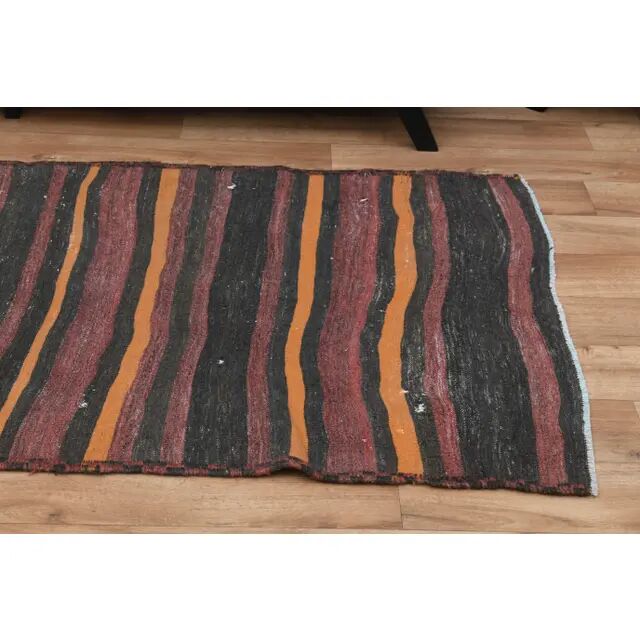 Vintage Turkish Striped Orange Purple Runner Rug 107x233