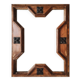 Miroir italien mid-century – cadre en bois patiné et éléments en fer forgé