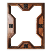 Miroir italien mid-century – cadre en bois patiné et éléments en fer forgé