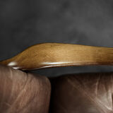 Vintage mid-century danish modern beech & brown leather armchair from farstrup møbler, 1970s