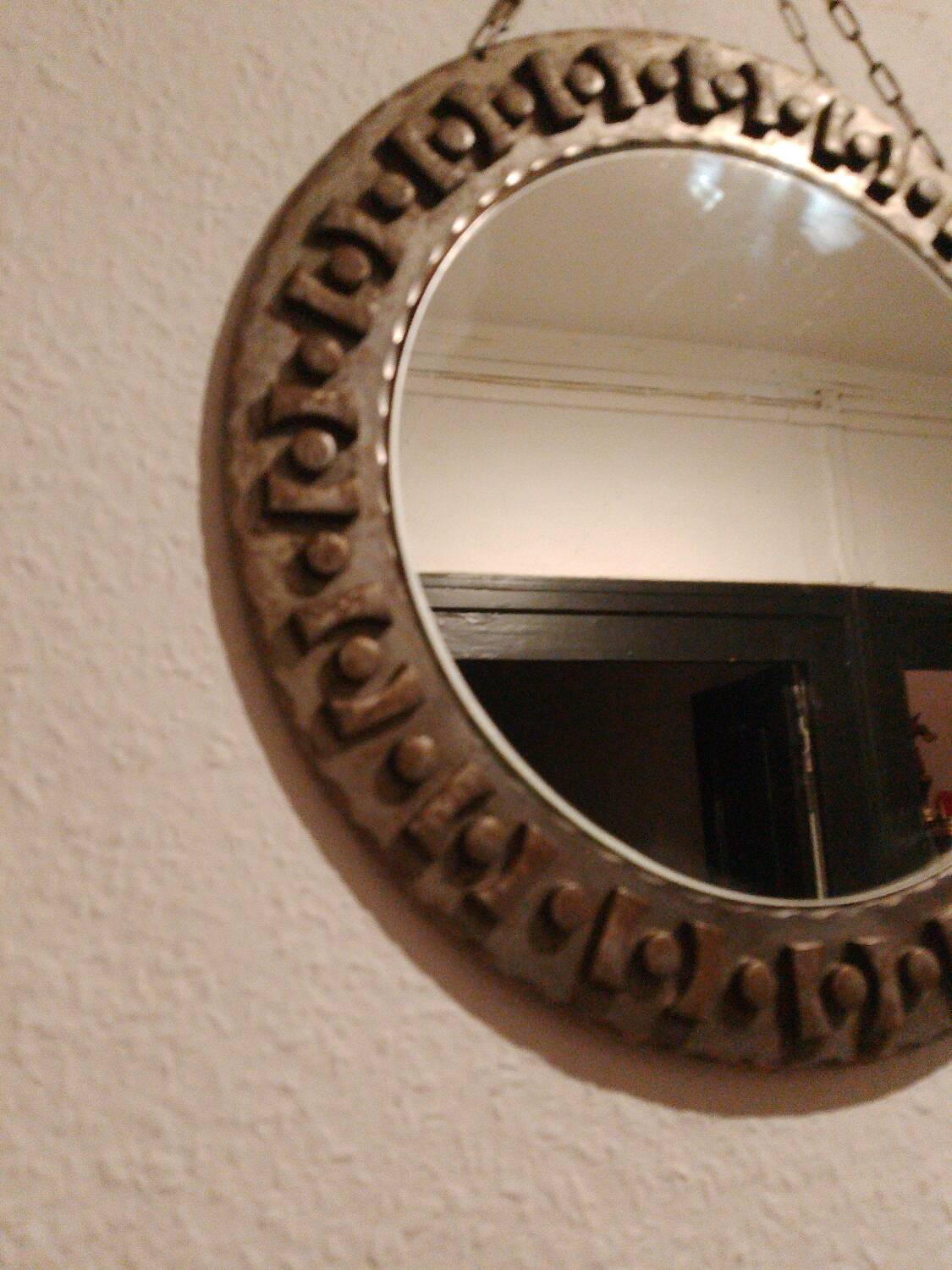 Beautiful brutalist round iron mirror in the RYCKAERT style ATELIER MAROLLES JEAN TOU