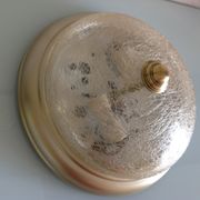 Round ceiling light in gold metal and amber cracked glass 70/80