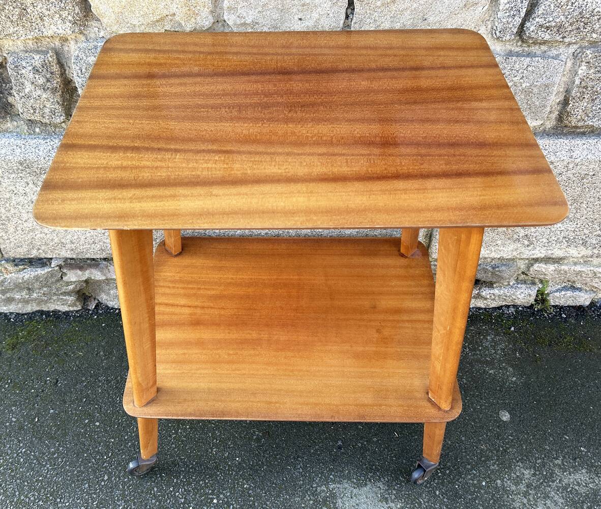 Serving trolley, TV table, varnished wood, 1950s