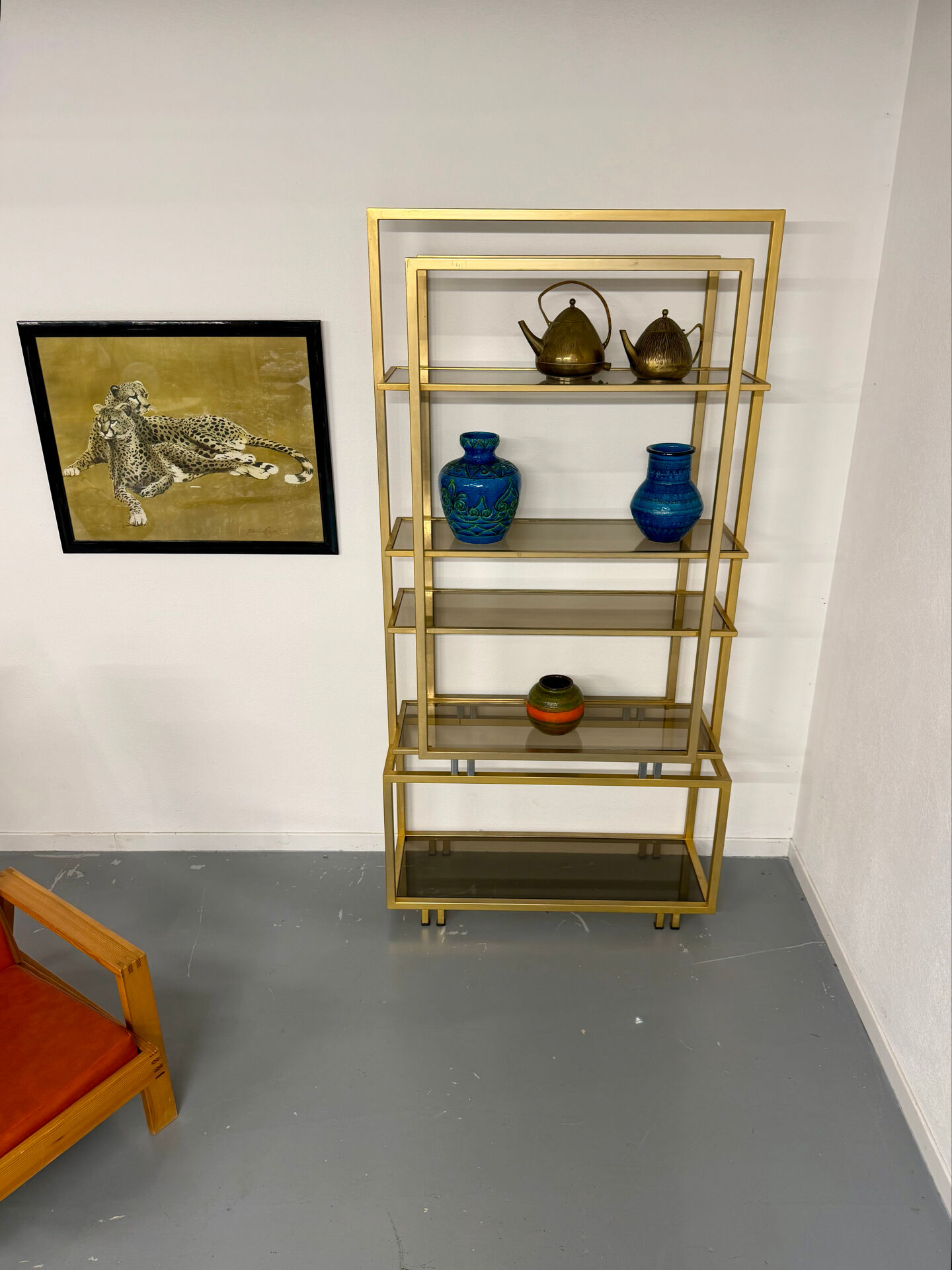 1970s vintage Italian design brass and glass shelf