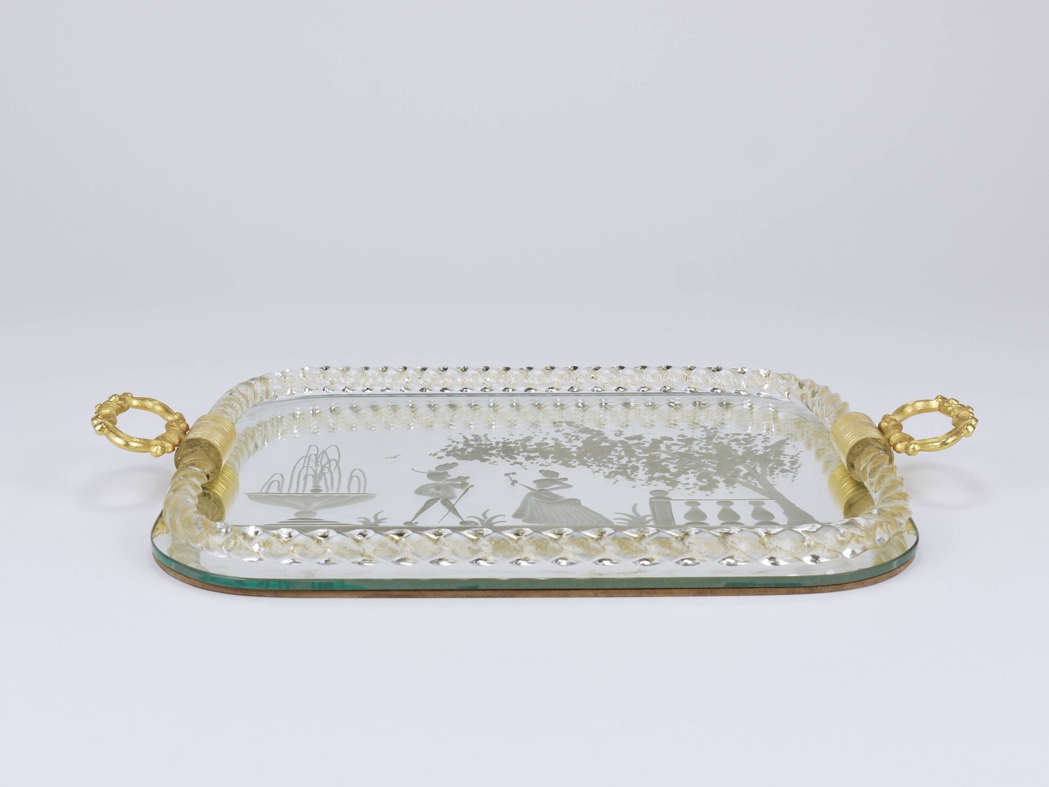 Ercole Barovier Swirl Murano Glass Mirror Serving Tray, Venice, 1940s