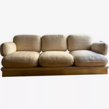 Vintage Thibier 3-seater sofa, beige fabric and brass, France 1978