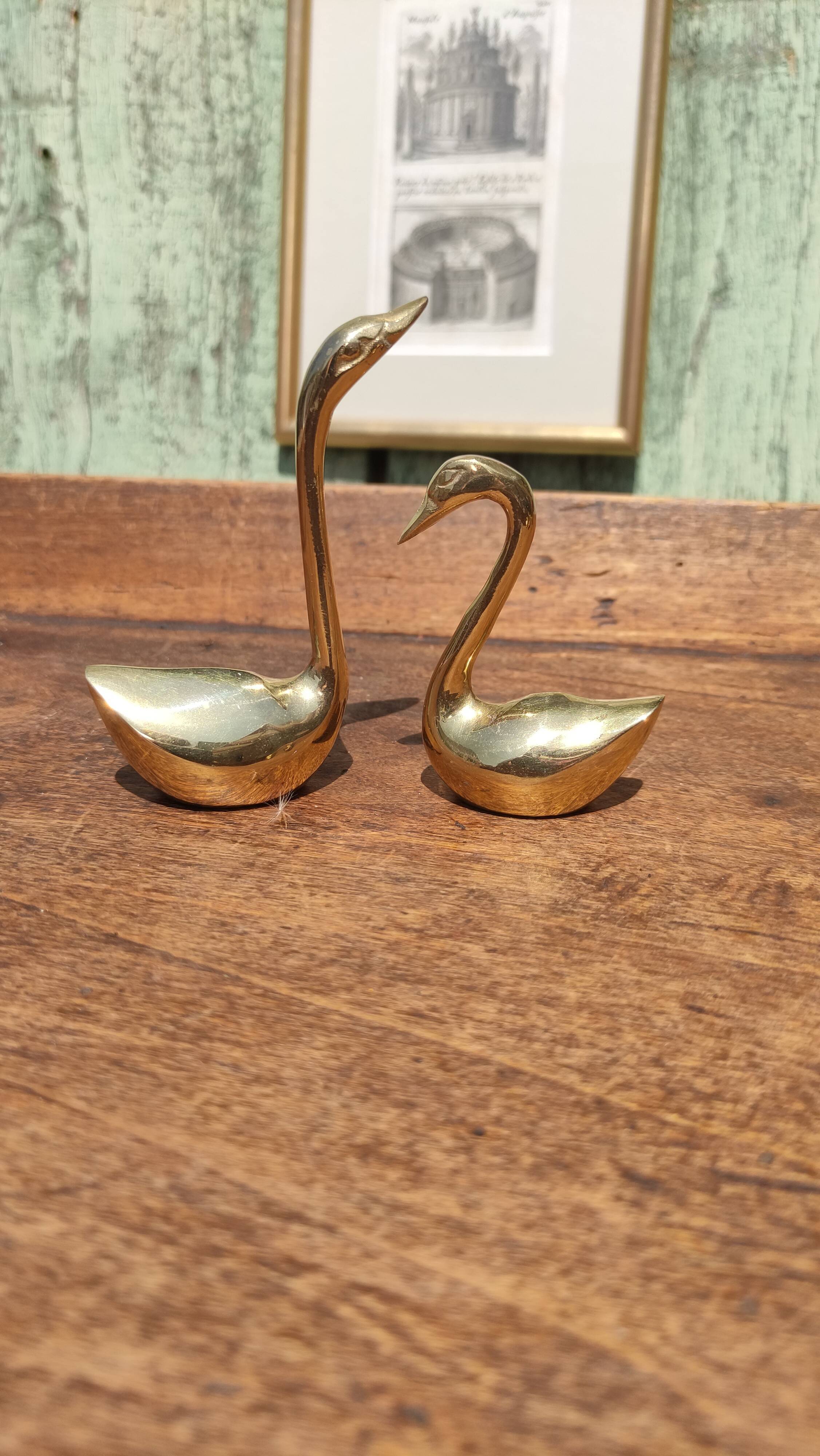 Pair of golden brass swans