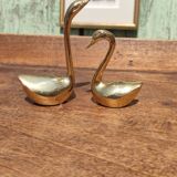 Pair of golden brass swans