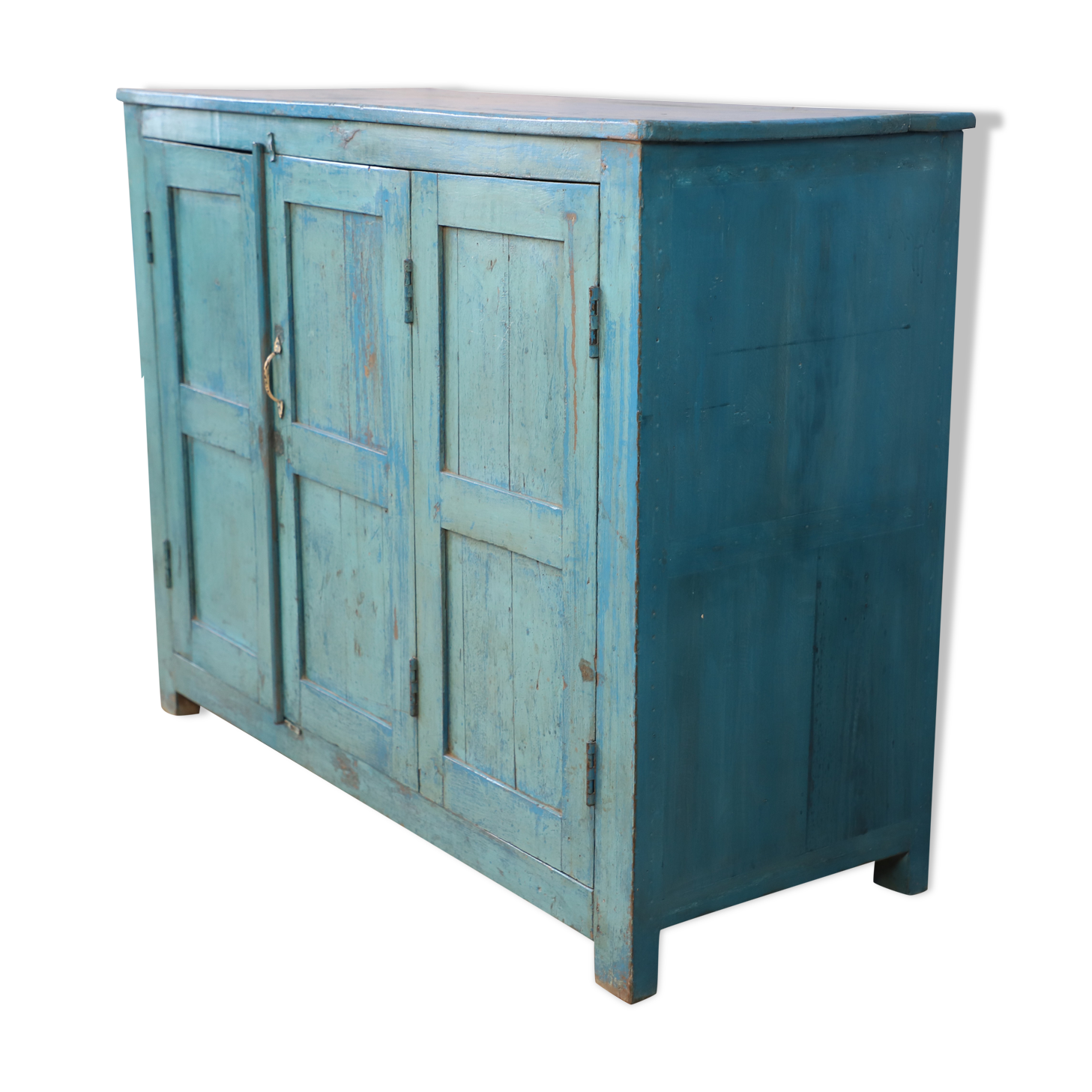 Buffet burmese teak cupboard with original turquoise patina