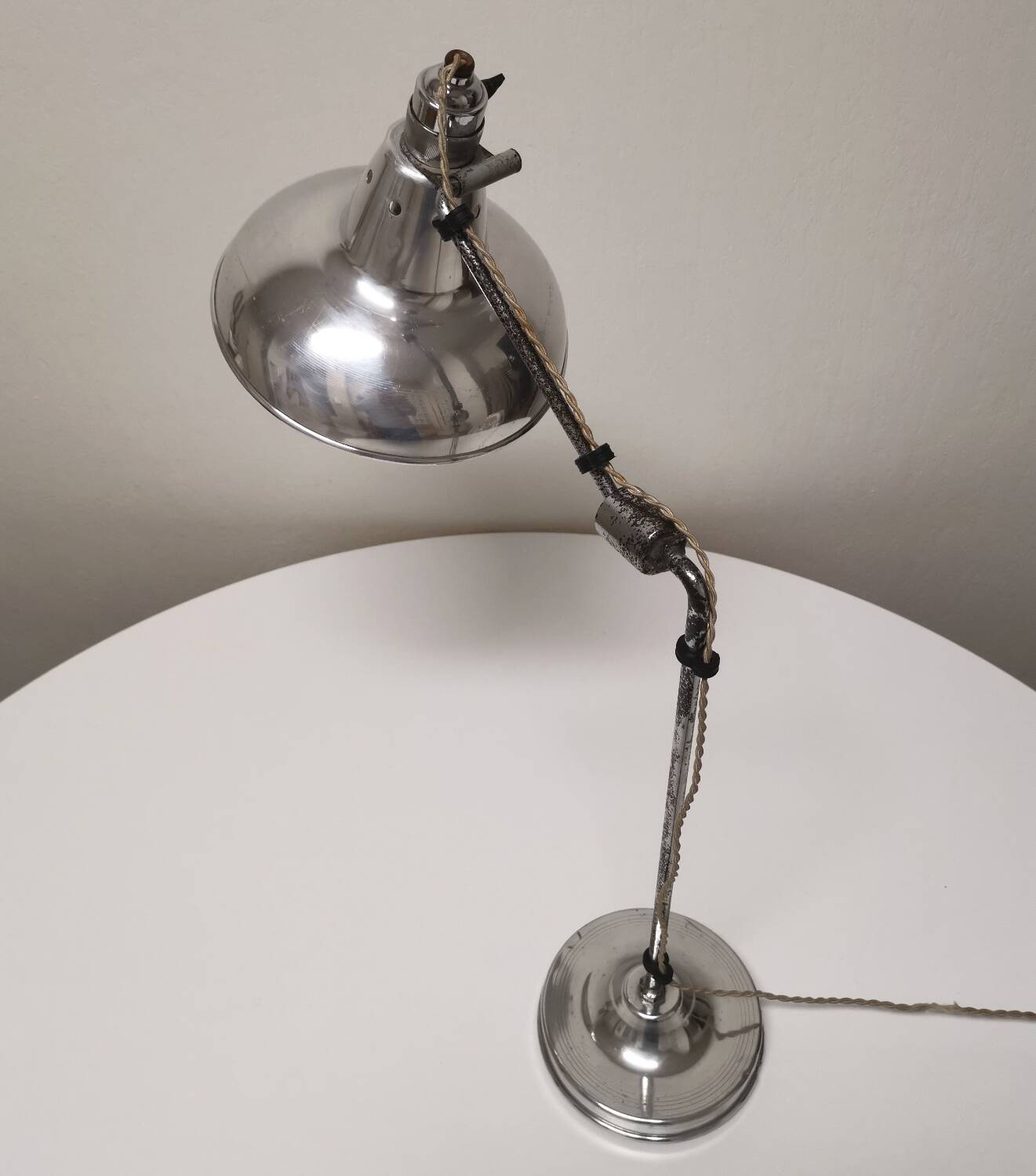 Articulated industrial lamp, nickel-plated, Houillon Nancy,