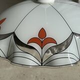 Small vintage chandelier in white and orange glass, geometric patterns D:43