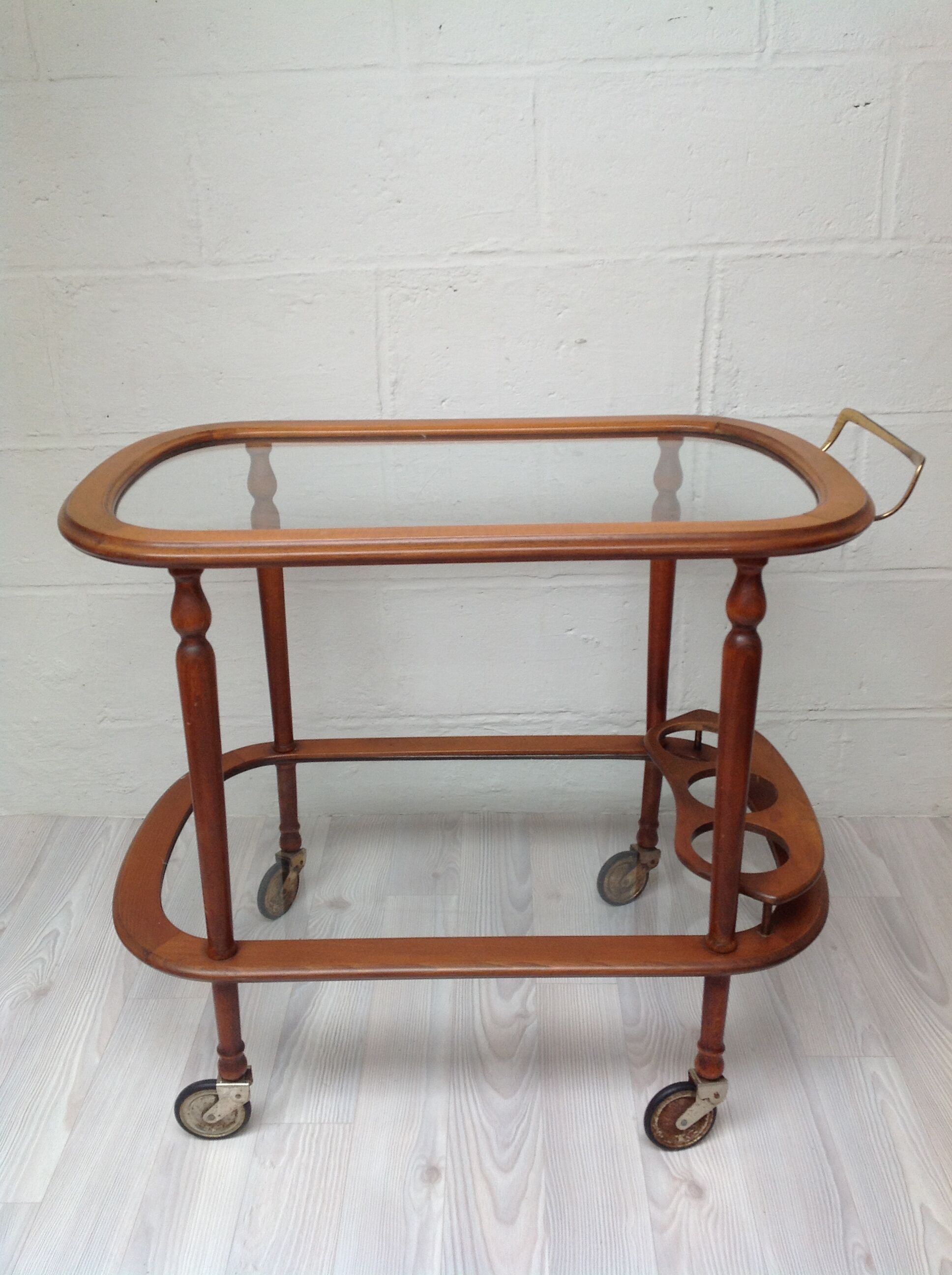 Scandinavian rolling service wood glass and brass