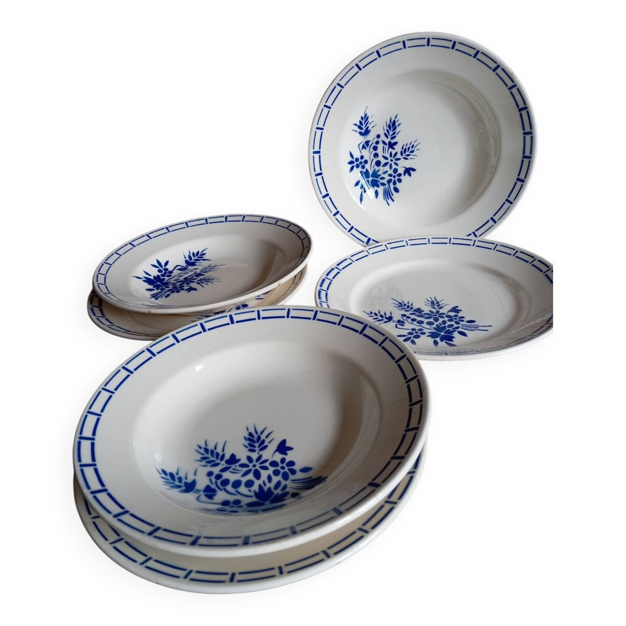 6 old plates 1920/30 Badonviller, blue decor