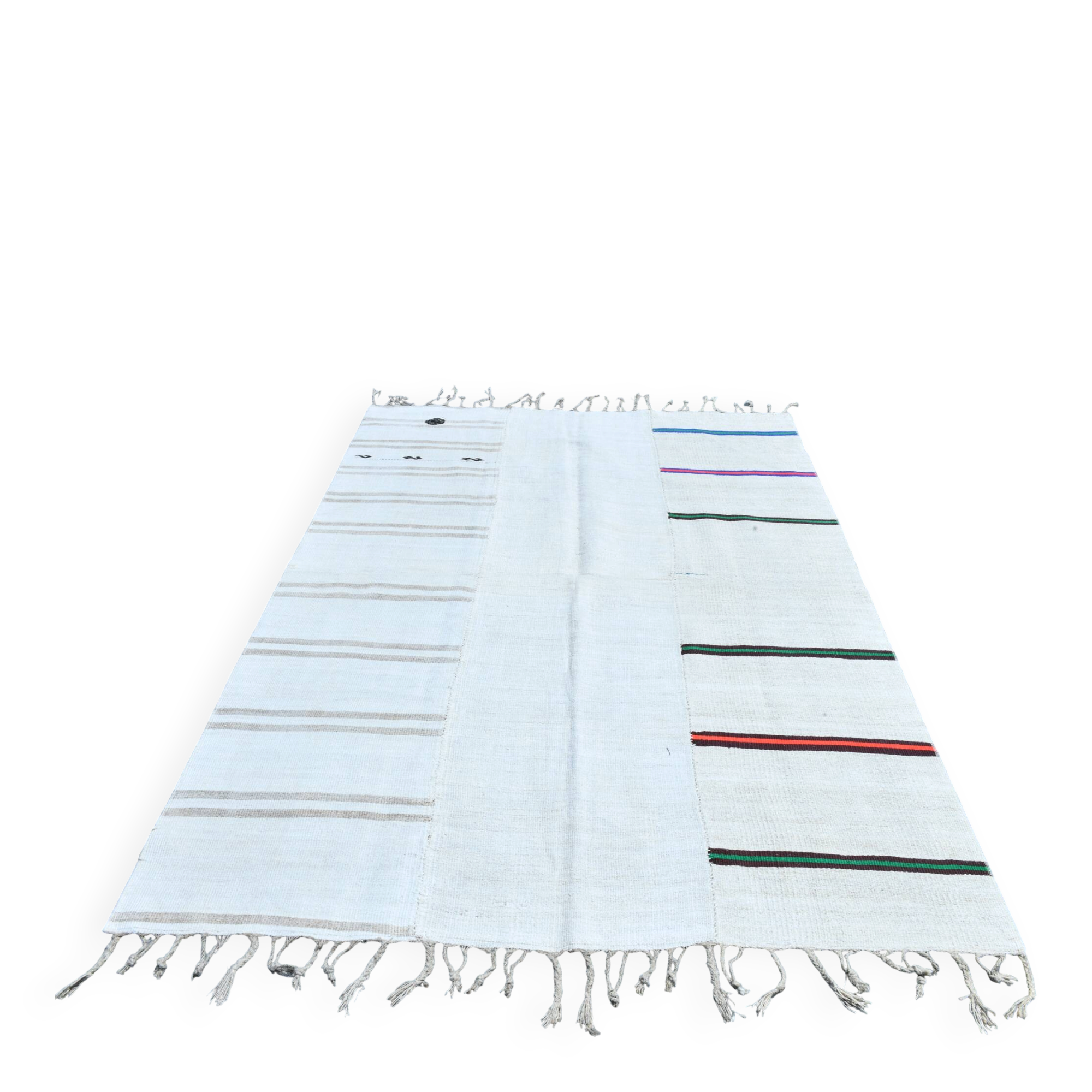 Turkish Vintage Minimalit Striped Kilim Rug, Handmade Oushak Wool Carpet