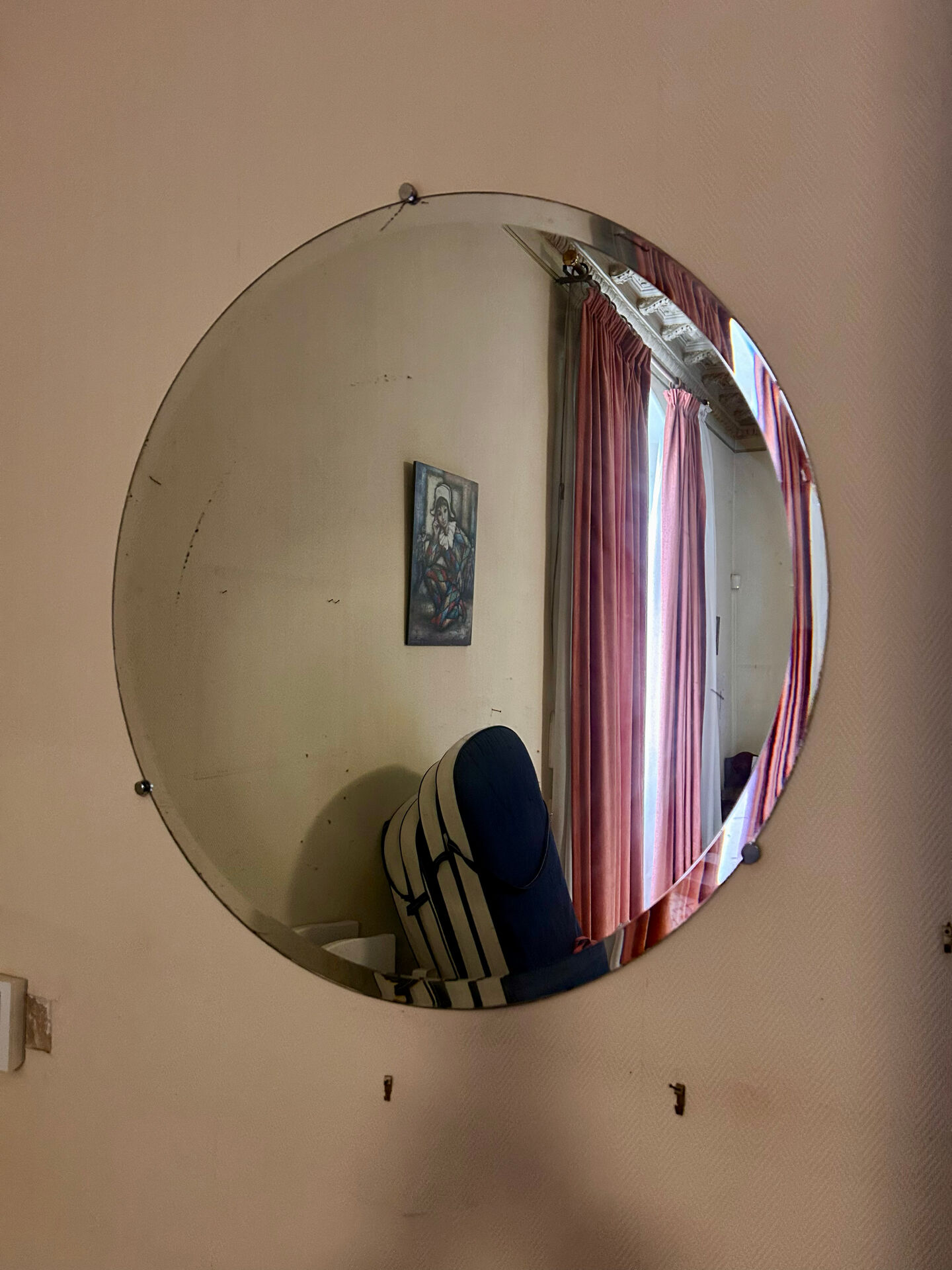 Miroir rond biseauté vintage 90 cm