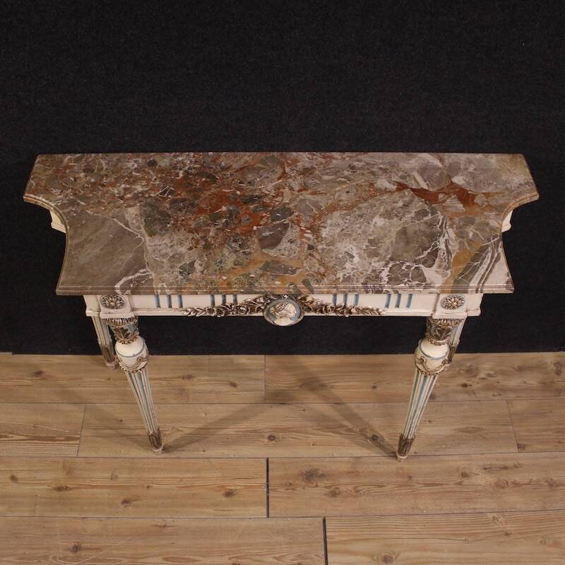 Italian lacquered Louis XVI-style console table with marble top