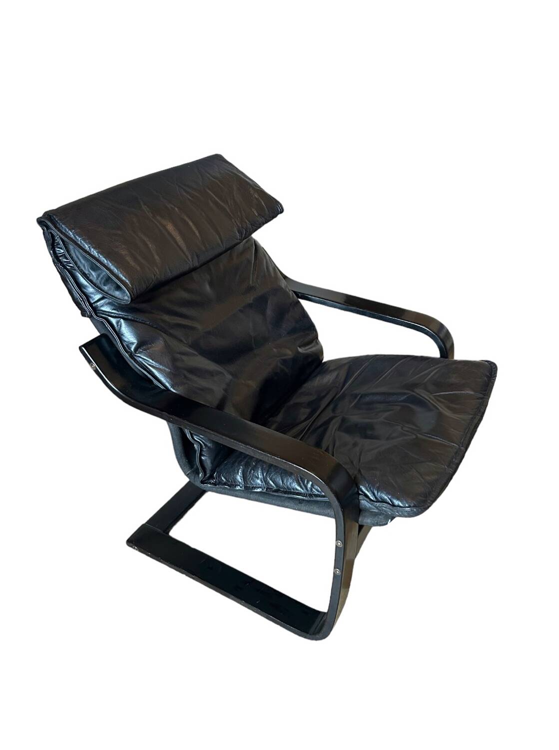 Black leather relax armchair from the 70s