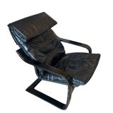 Black leather relax armchair from the 70s