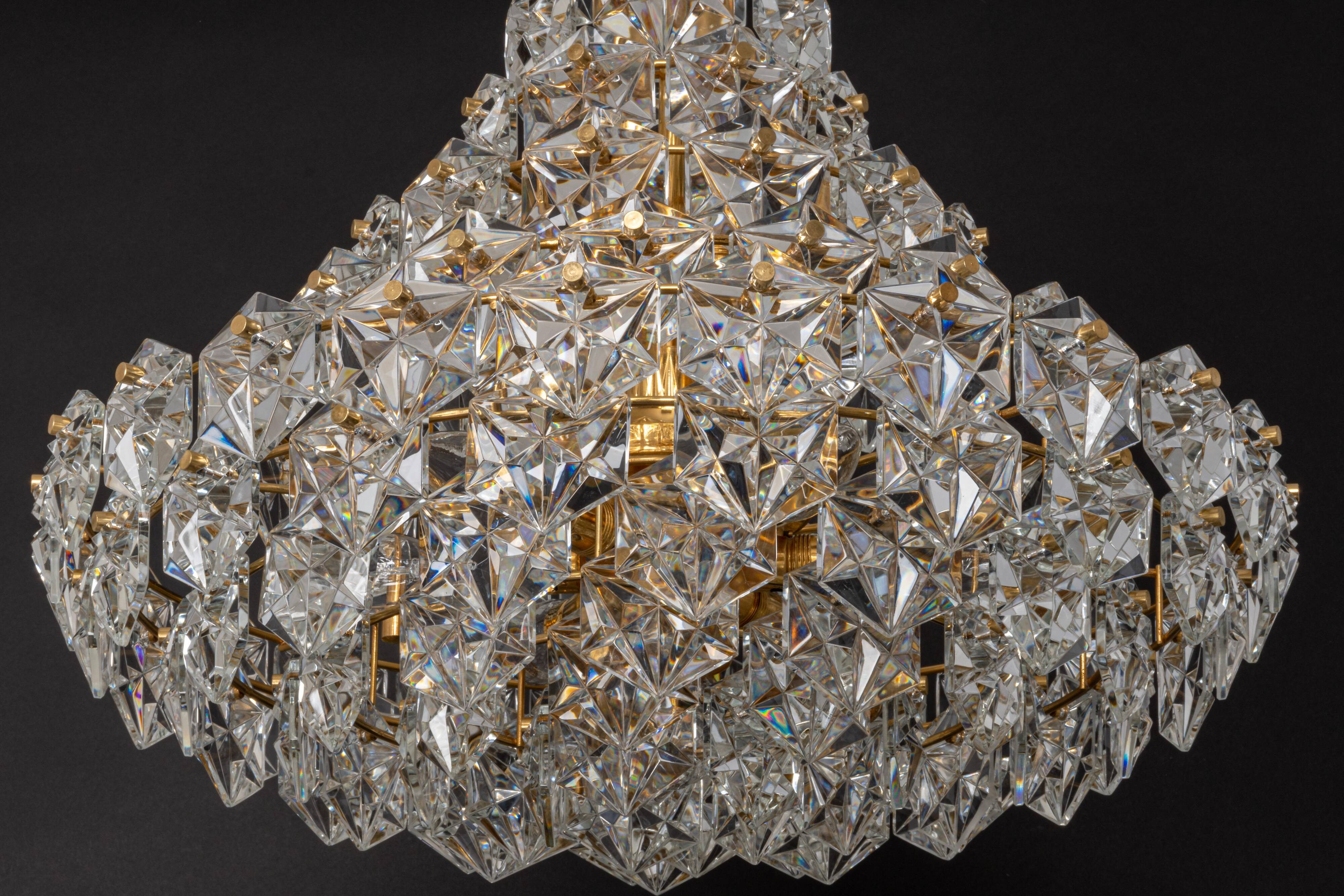 Chandelier, brass and crystal glass by Kinkeldey, Germany, 1970s.