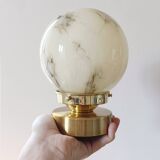 Yellow marbled globe table lamp