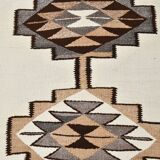 Tapis runner kilim vintage beige marron, motifs géométriques 388x101cm
