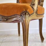 Vintage French Curry Velvet Cabriolet Armchair