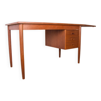 Bureau suédois extensible en teck, caisson coulissant et rallonge rabattable 1960