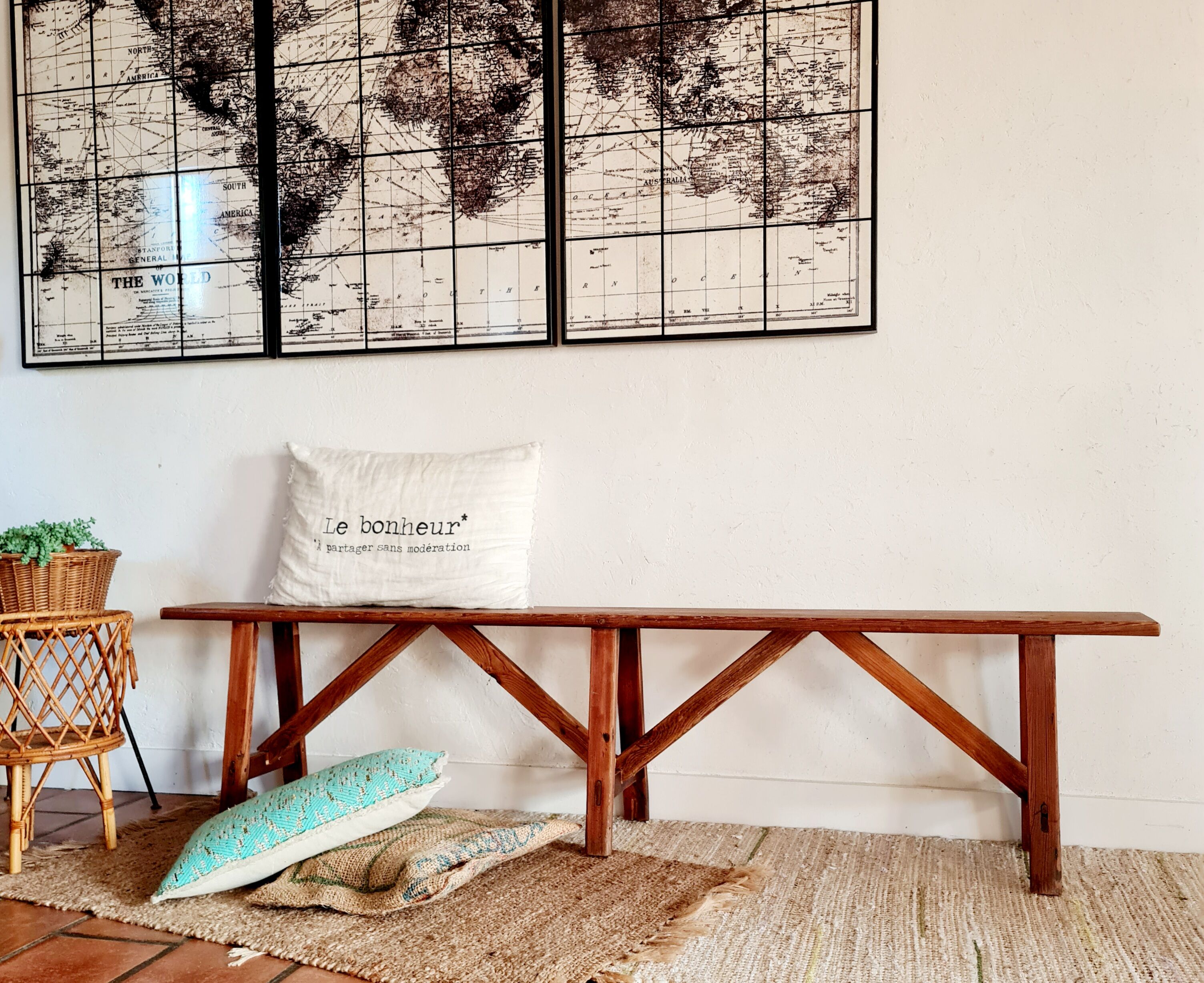 Old wooden farmhouse bench
