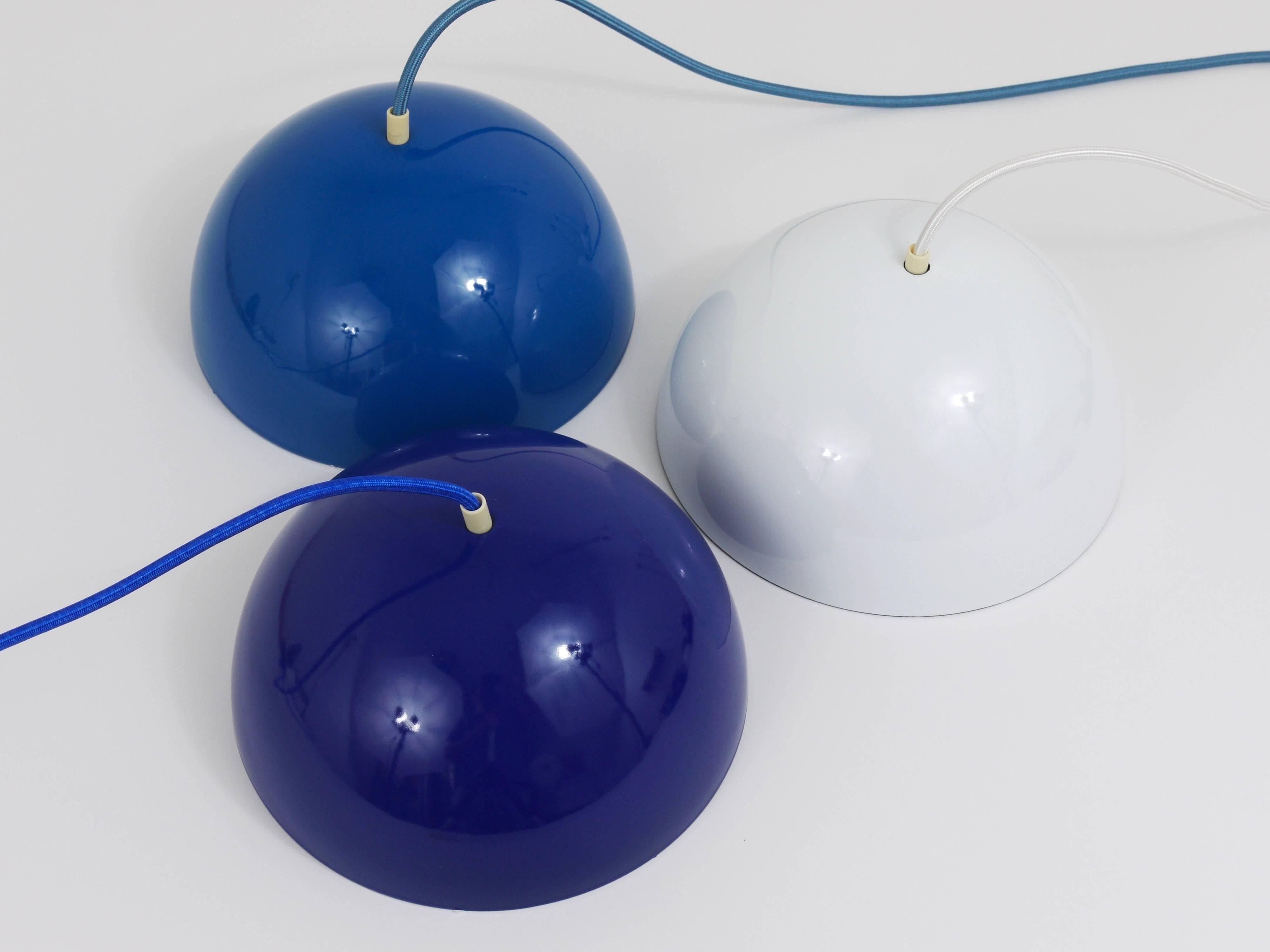 Blue enamelled suspension flowerpot by Verner Panton for Louis Poulsen, Denmark, 1969.