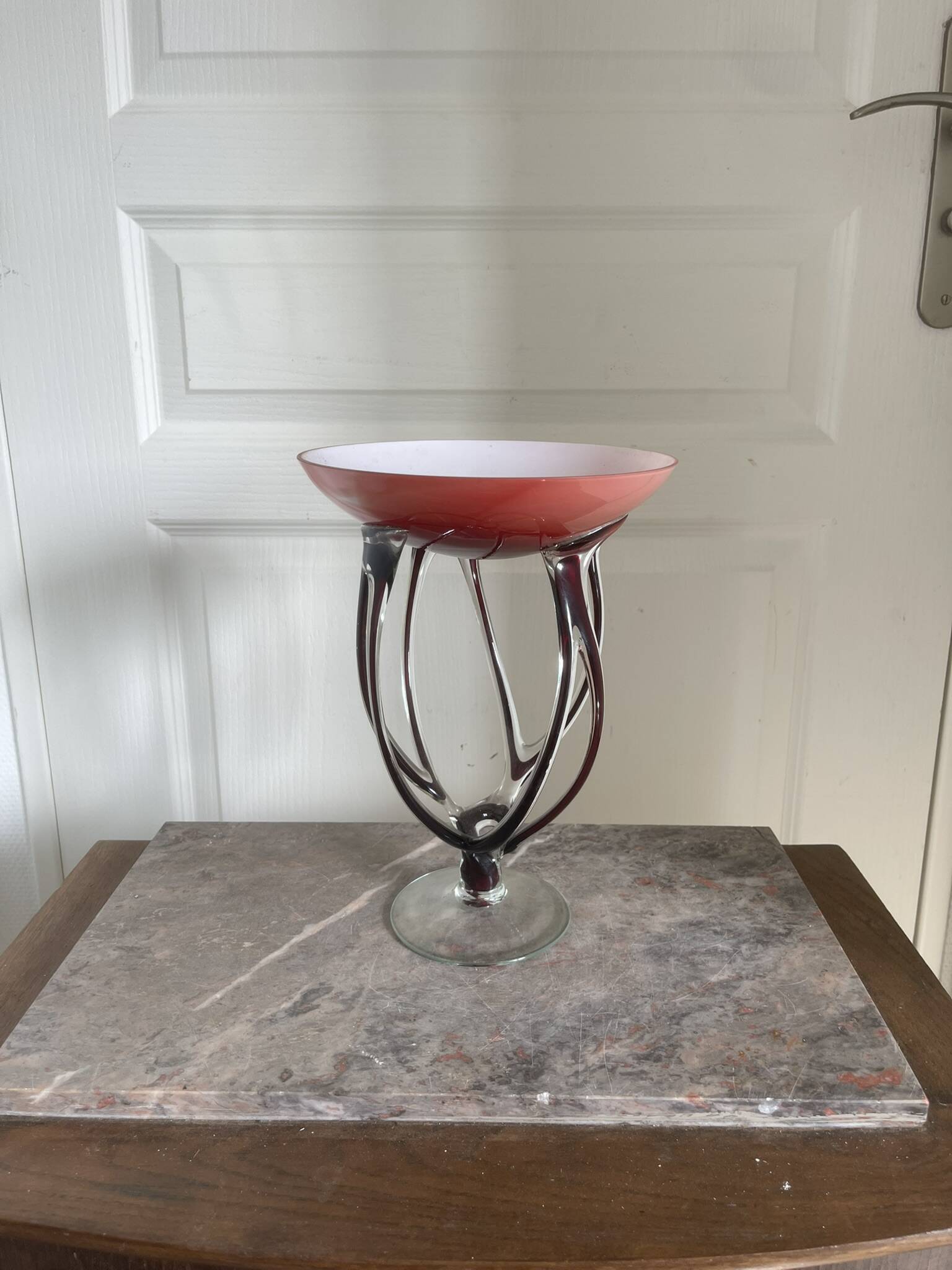 Antique Medusa Red Cup Vase Jozefina Krosno Octopus Blown Glass 30CM