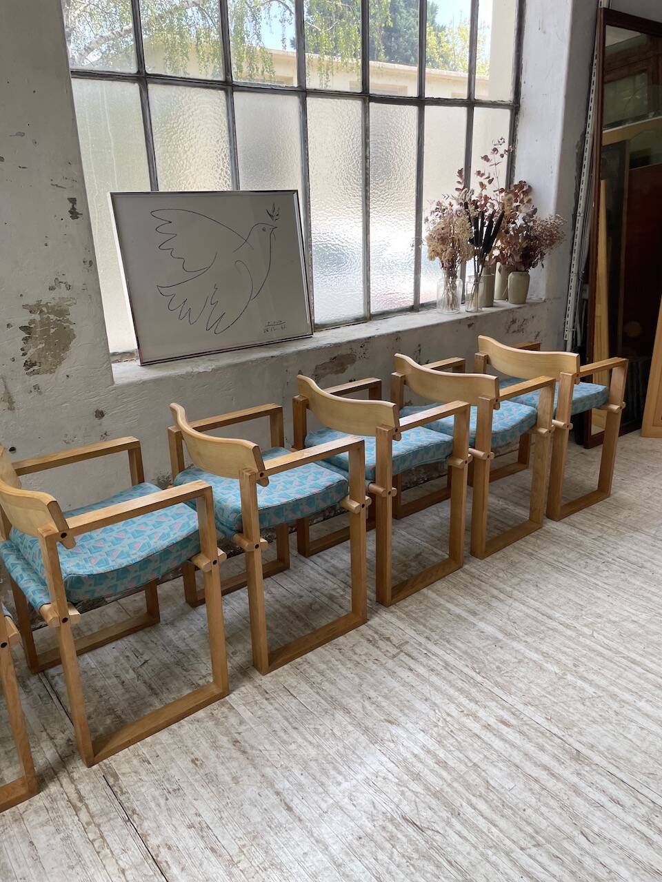 Set of 6 oak chairs with armrests Ate Van Apeldoorn