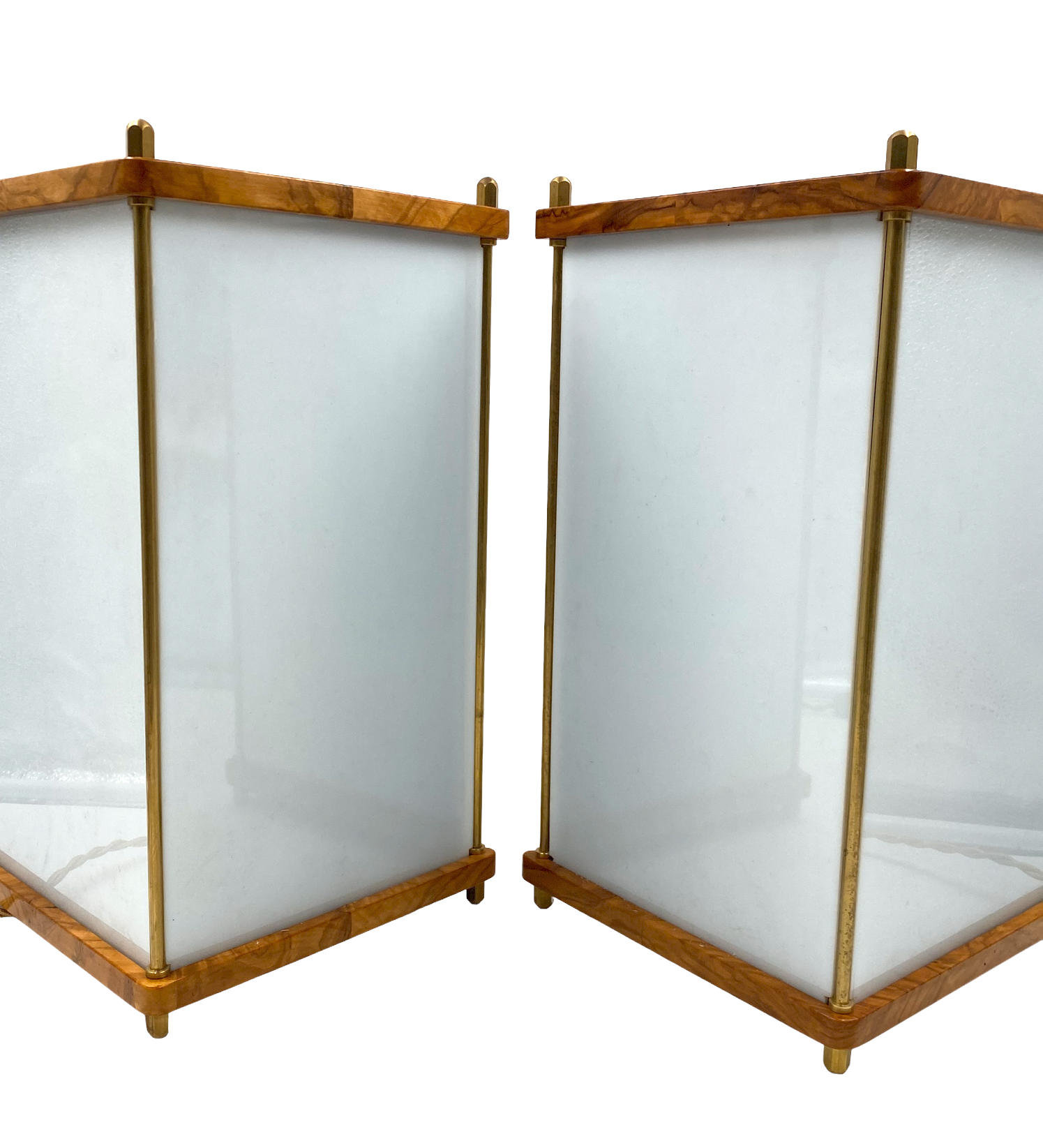Leonardo Mosso 2 palisander and brass table lamps, Italy 1970s