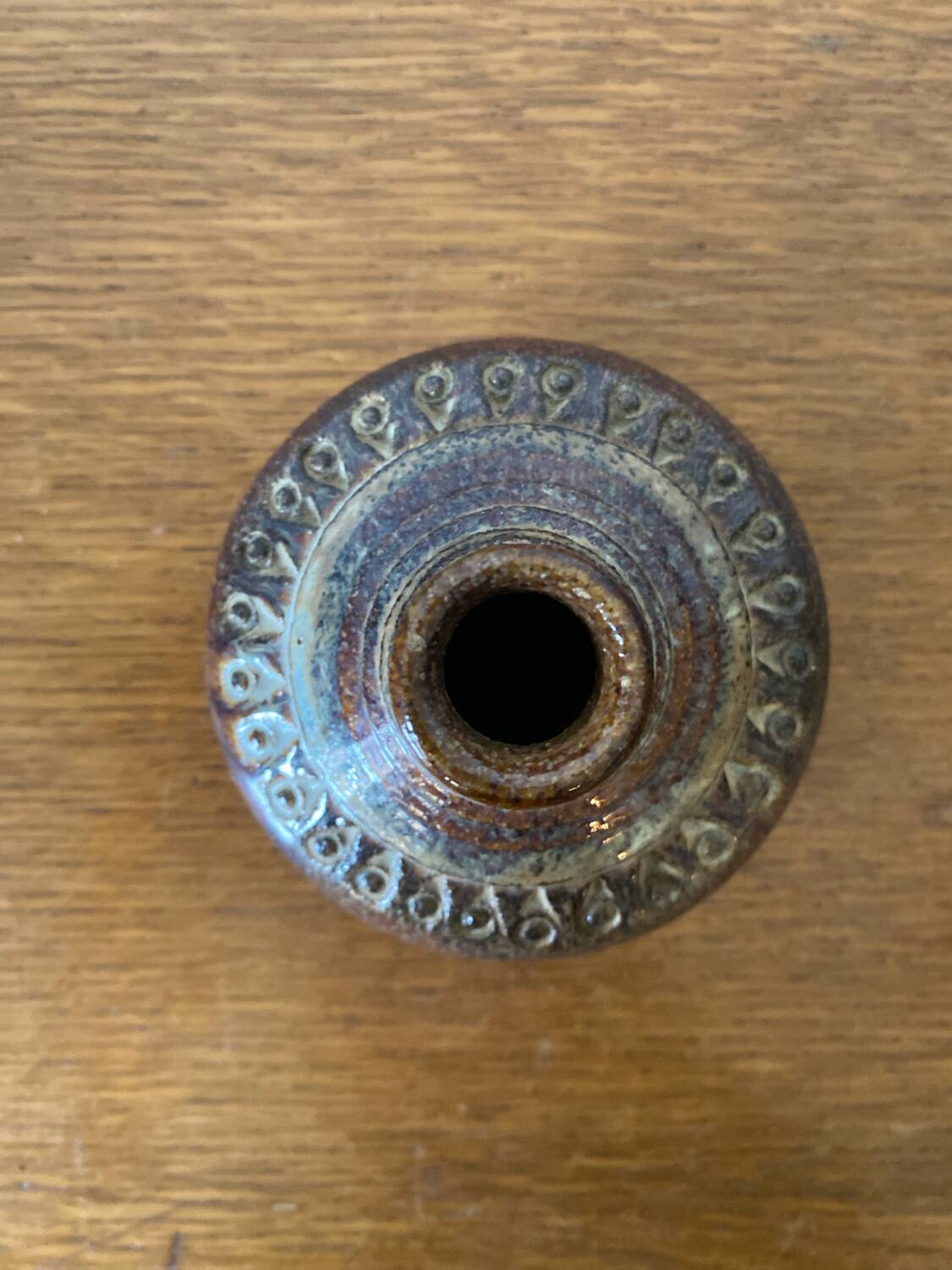 Old Lamp Base Vintage Brown Glazed Stoneware Soliflore #D437