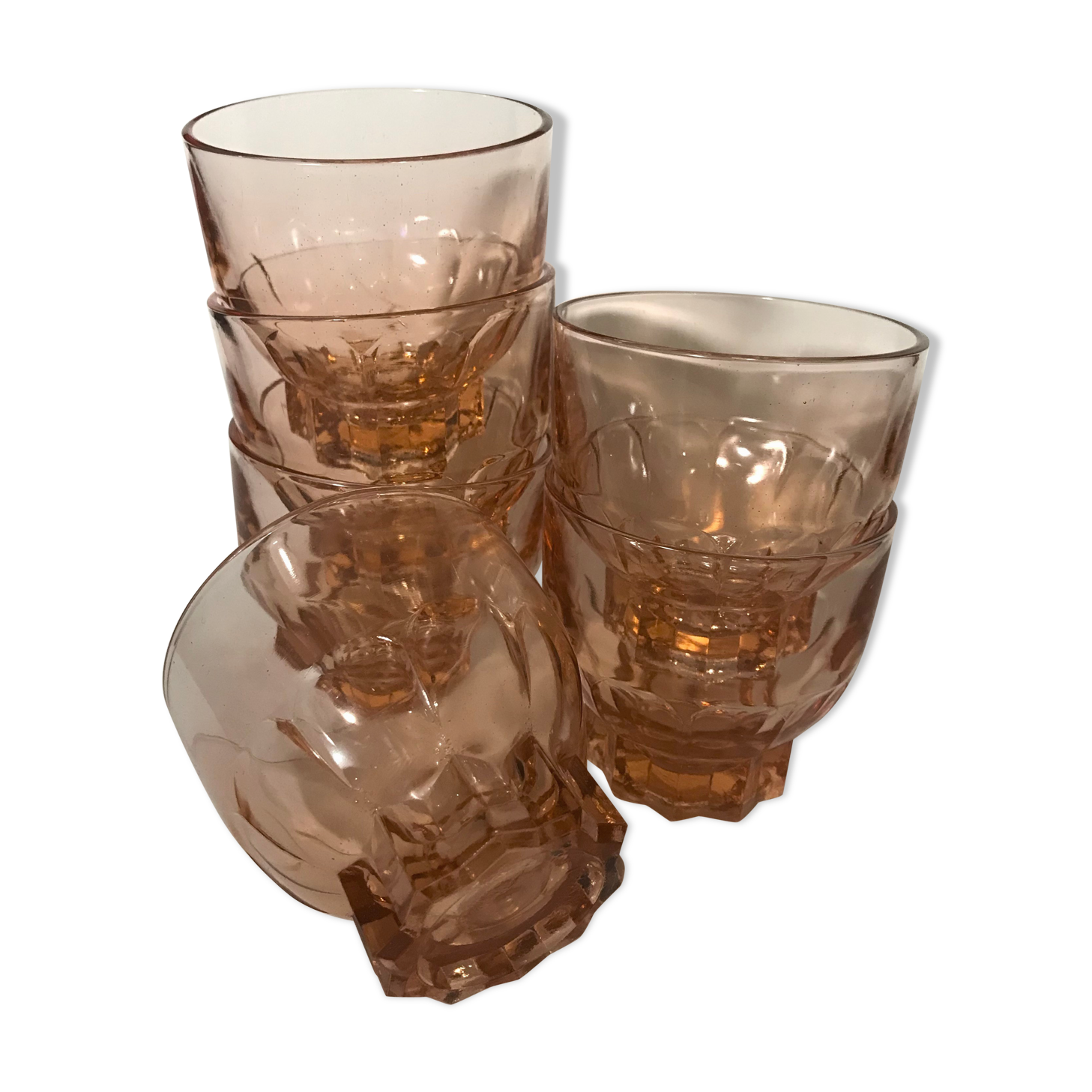 Set de 6 verres à eau rose art déco
