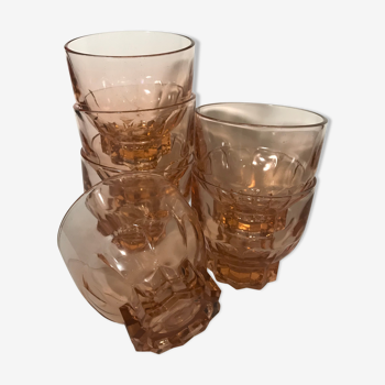 Set de 6 verres à eau rose art déco