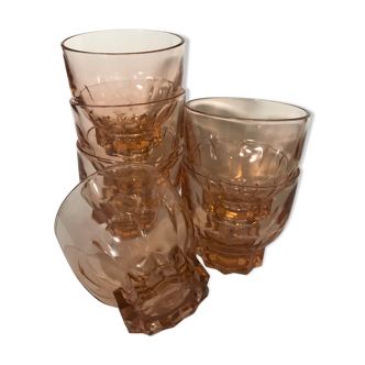 6 art deco pink water glasses