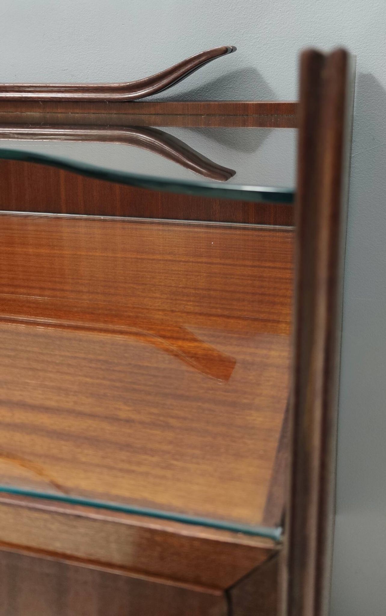 High-Quality Walnut Chest of Drawers with a Thick Glass Top, Italy