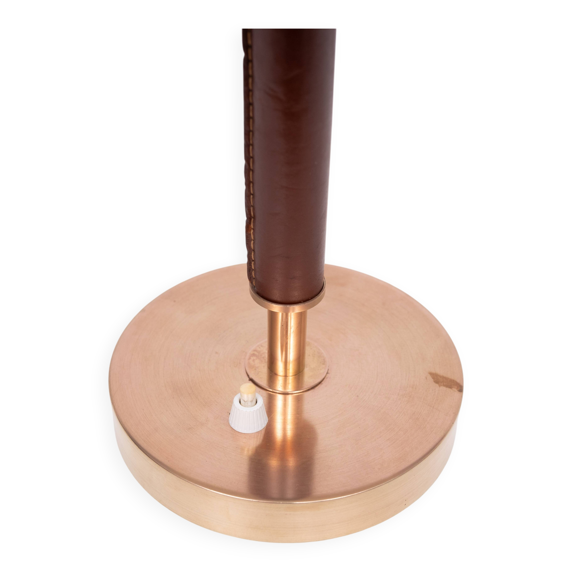 Falkenbergs Belysning Brass and Leather table lamp Sweden 1960s