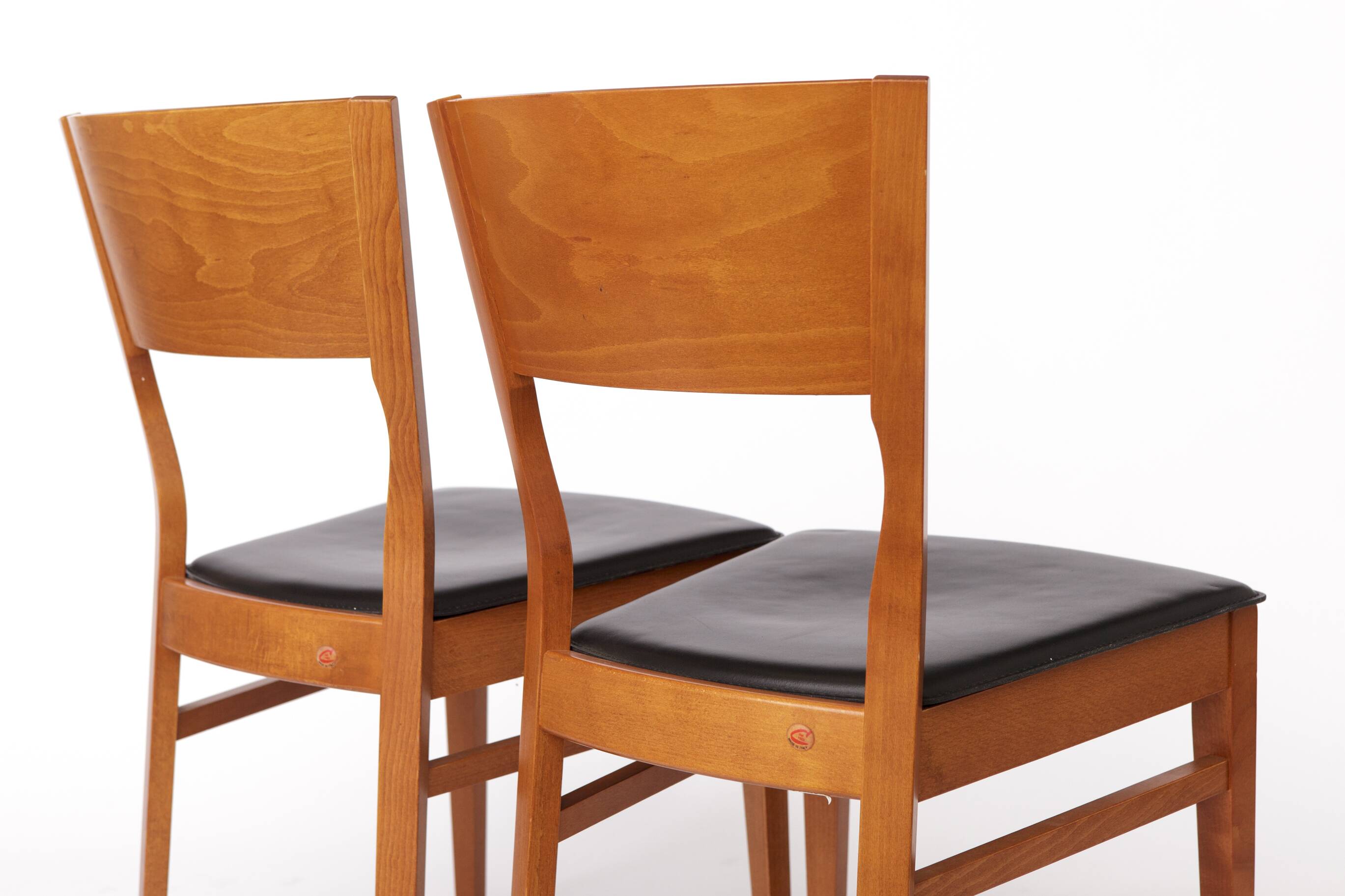 Set of 4 Italian Chairs by DAL1923, 1980s, Elm Wood, Black Faux Leather