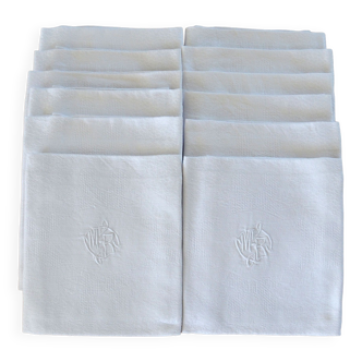 Set de 12 serviettes de table brodées main