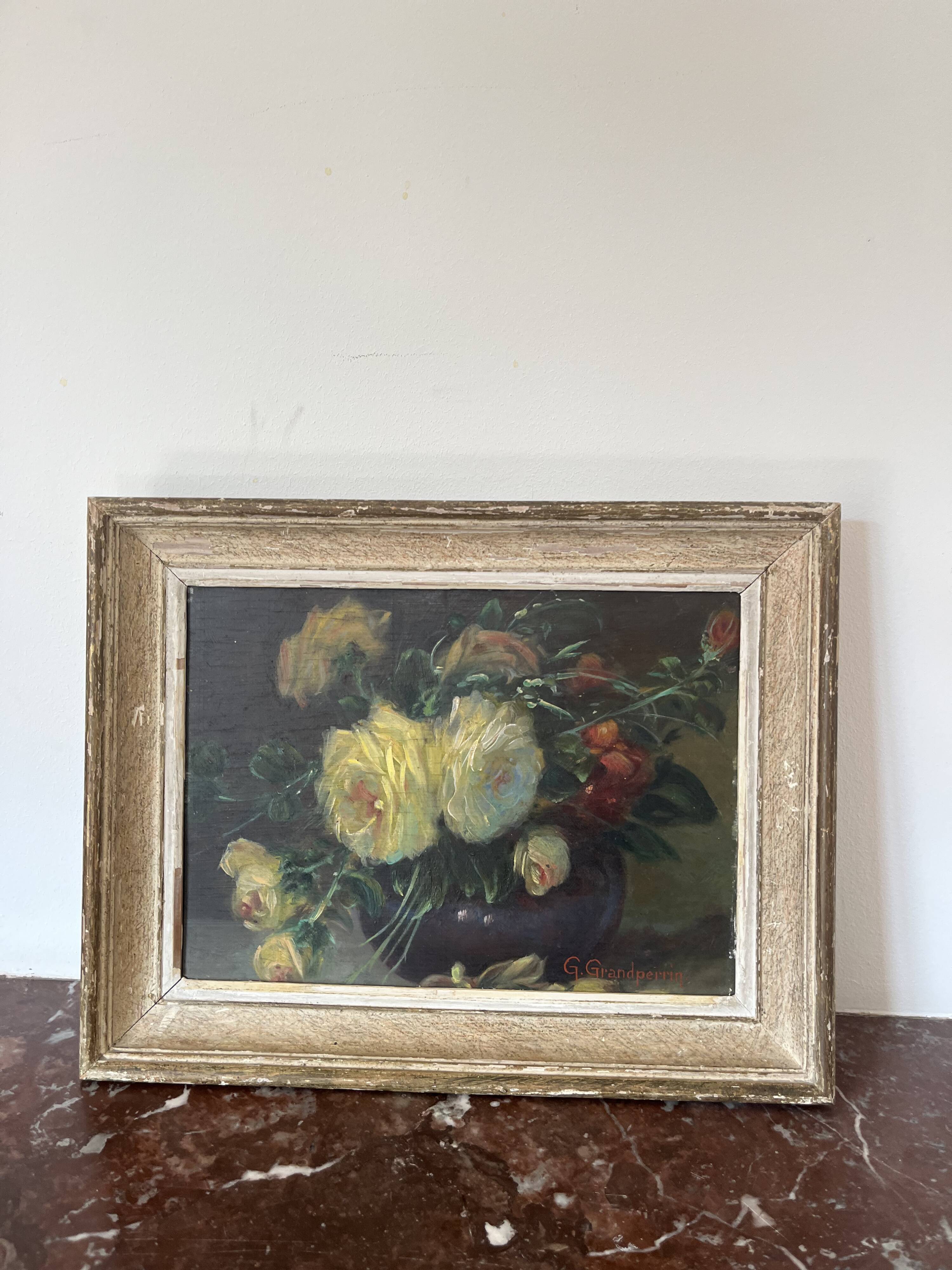 Oil on canvas painting Still Life G. Grandperrin 19th century
