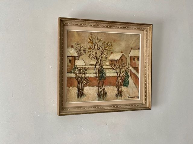 Oil on canvas painting "snow in Paris" signed Darvill 1958