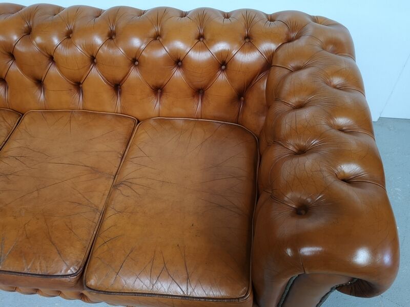 Light brown leather chesterfield sofa