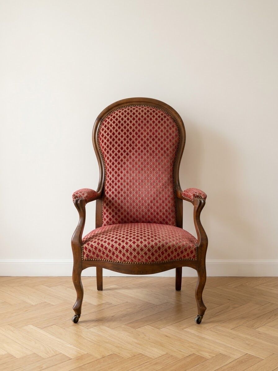 Voltaire armchair Louis Philippe in walnut and red fabric