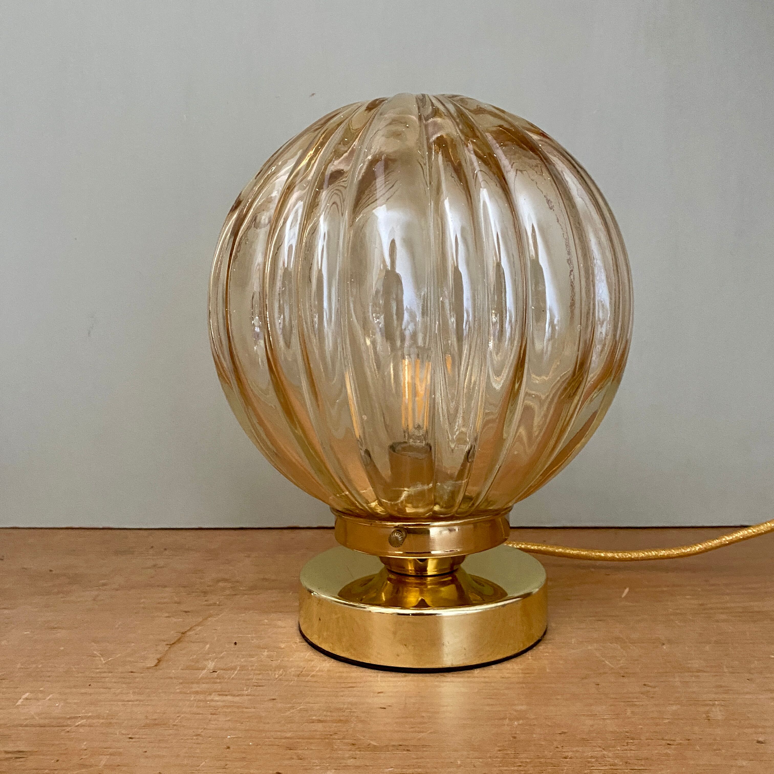 Vintage amber glass globe table lamp