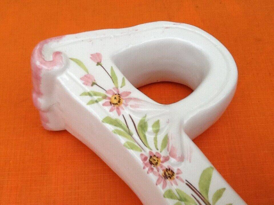 Soliflore vase alphabet letter p ceramic with floral decoration