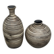 Two Vintage Ethnic Ceramic Vases in Cream and Brown Striped