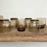 6 small LUMINARC France smoked glass glasses