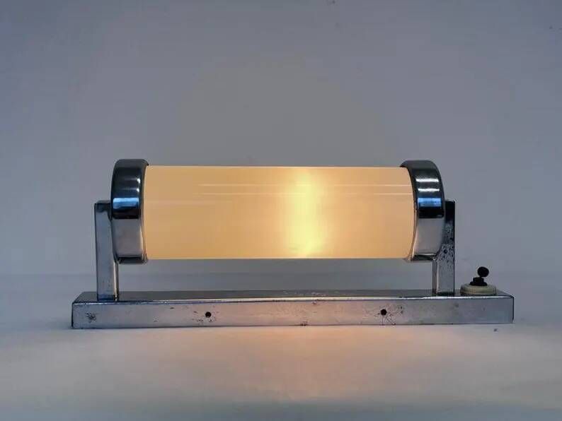 Bauhaus Chrome and Milk Glass Wall Lamp, 1940s - Czechoslovakia