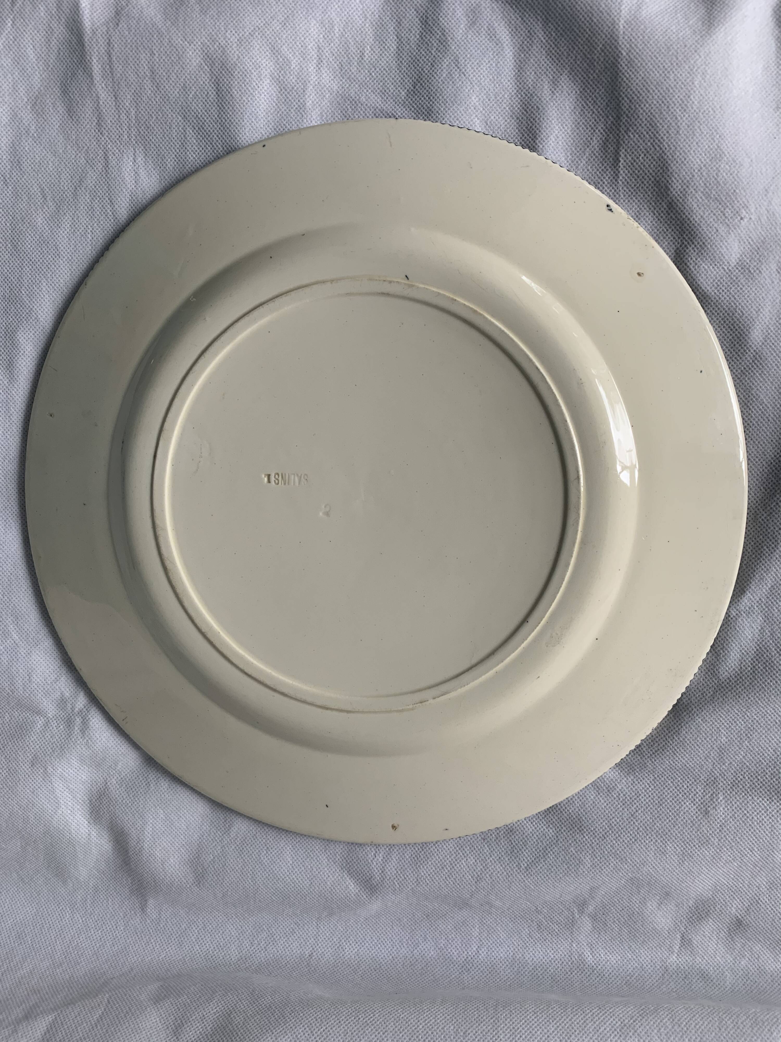 Lot of 12 old flat plates and 2 dishes, Terre de fer Henri II Salins